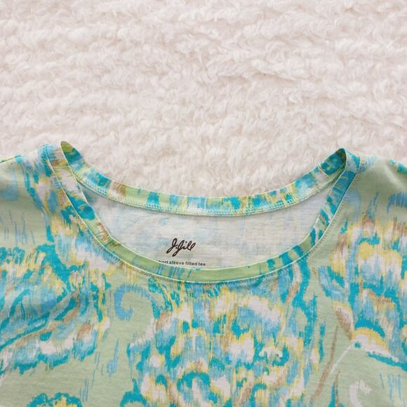 T-Shirt J Jill Size PM Fitted Pina Cotton Abstract Floral Boho Bloomcore Office - Picture 3 of 12